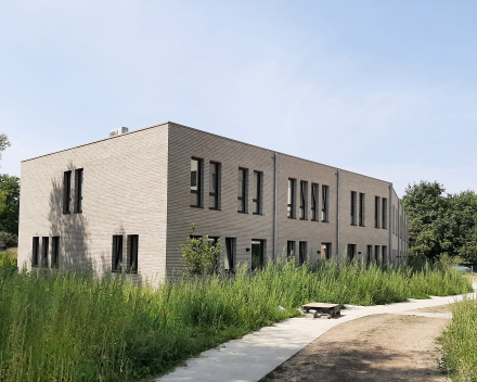 Zicht op de 7 woningen met privé tuin.